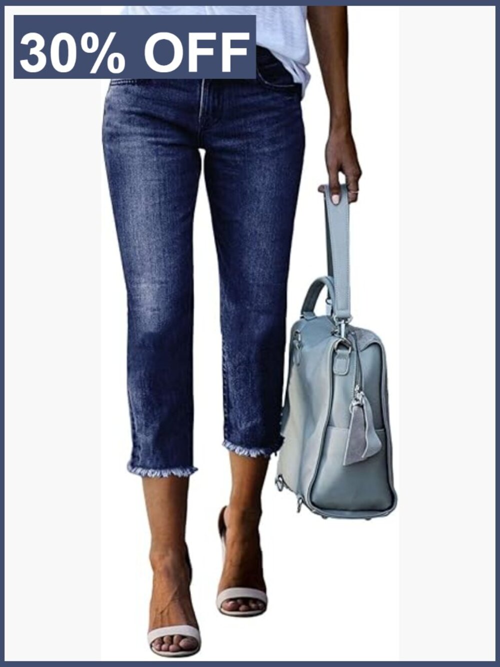 High Waisted Capri Jeans Straight Leg Raw Hem Denim Pants Summer Fashion